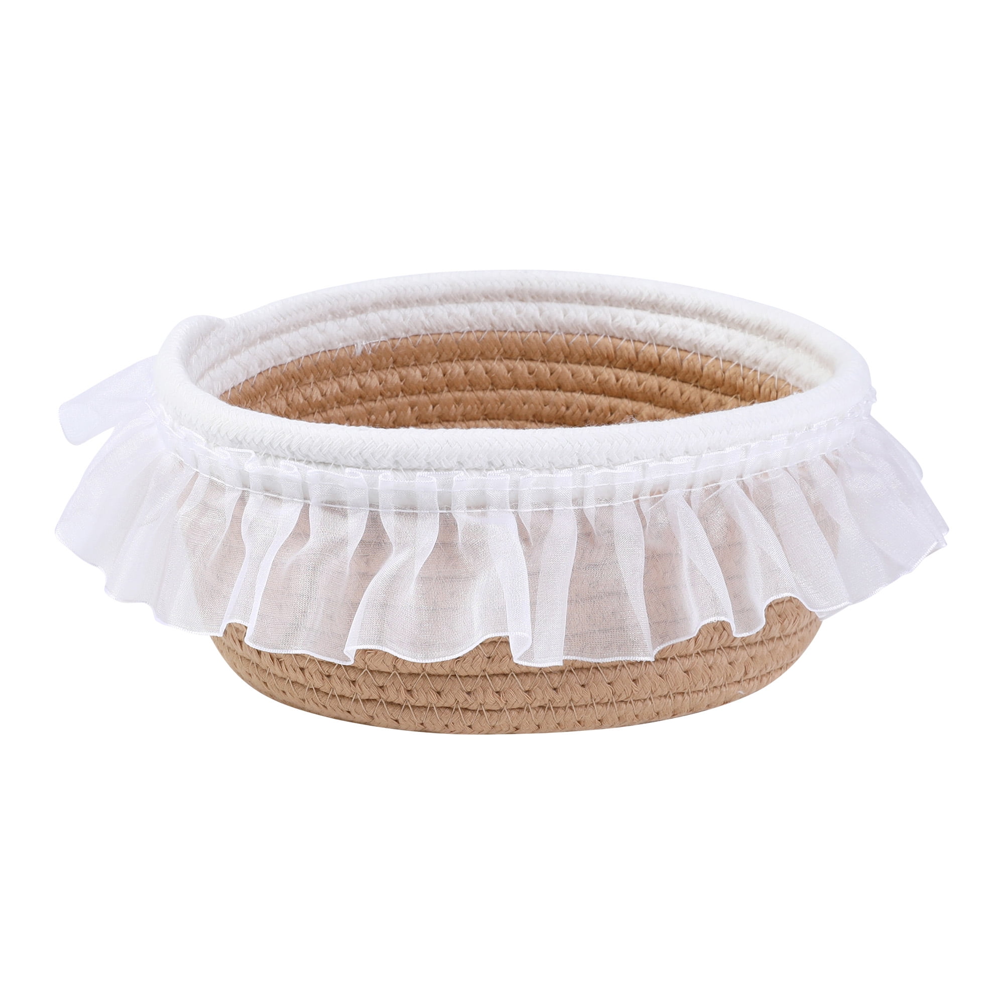 Unique Bargains Woven Storage Basket for Entryway Desk Khaki/White 6.9*5.9*3.5in