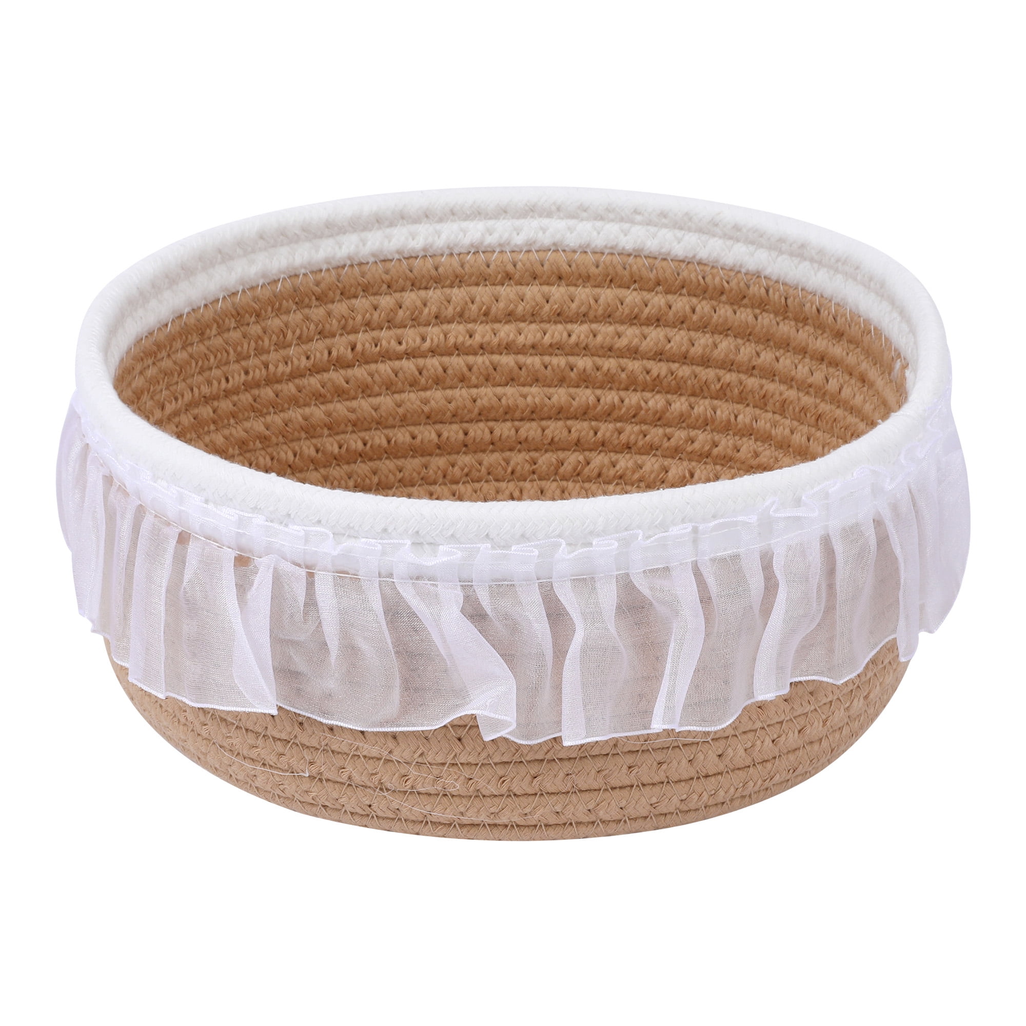 Unique Bargains Woven Storage Basket for Entryway Desk Khaki/White 8.5*7.5*3.7in
