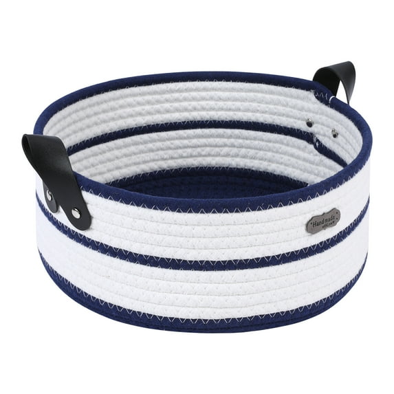 Unique Bargains Woven Storage Basket with Leather Handles Dark Blue 11*4.7in
