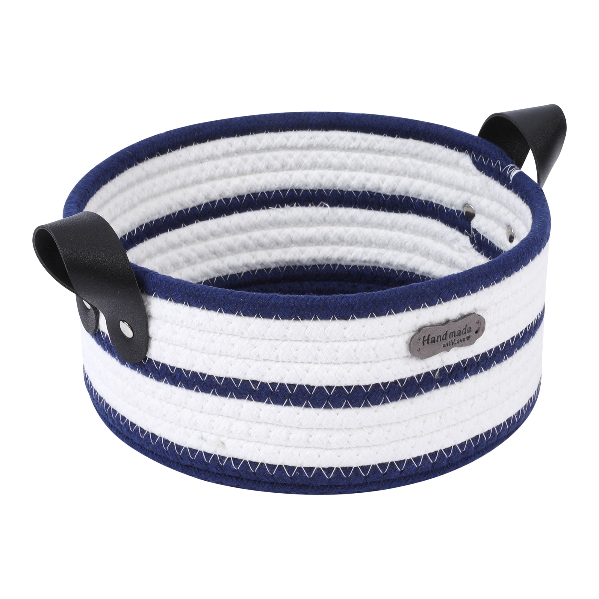 Unique Bargains Woven Storage Basket with Leather Handles Dark Blue 7.9*3.9in