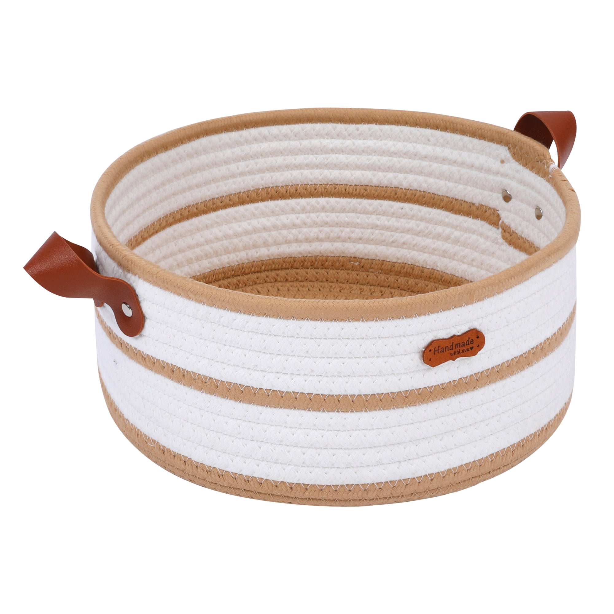 Unique Bargains Woven Storage Basket with Leather Handles Khaki 11*4.7in