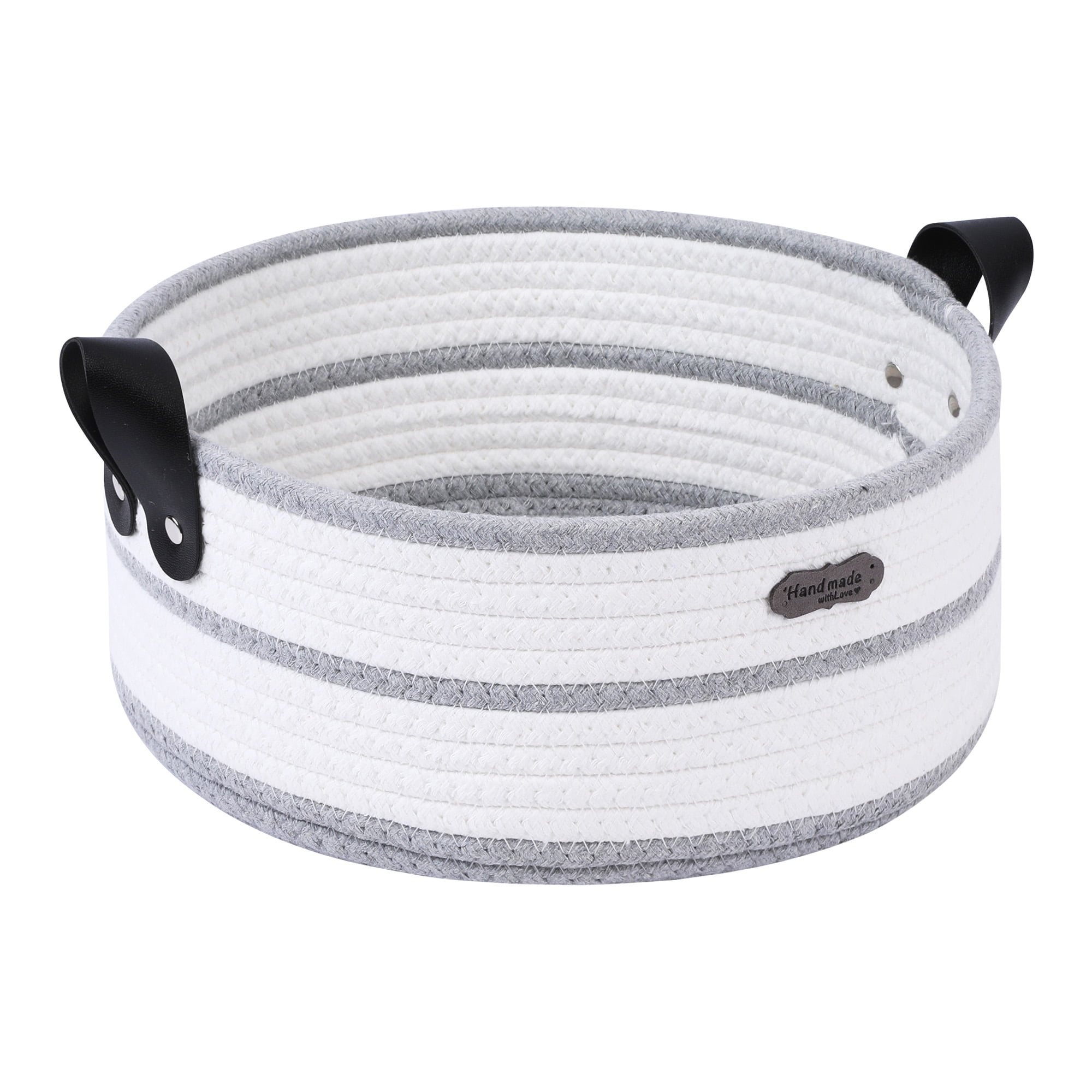 Unique Bargains Woven Storage Basket with Leather Handles Light Gray 11*4.7in