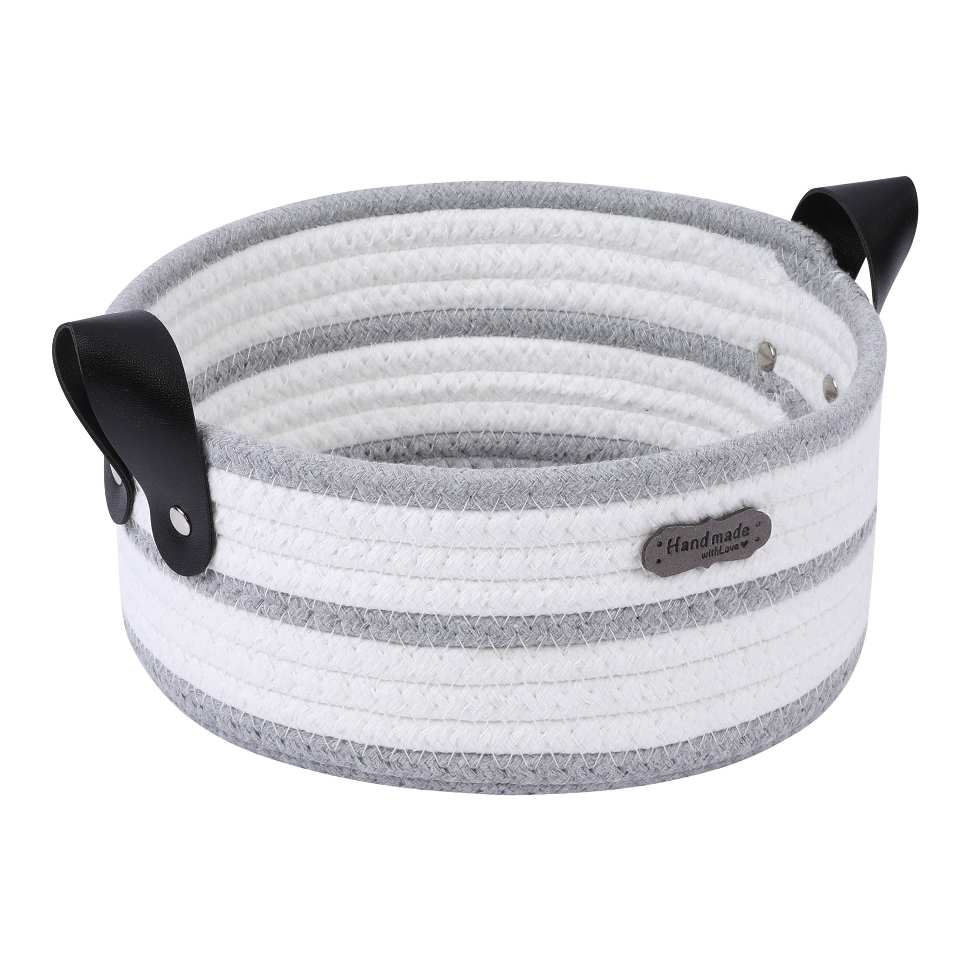 Unique Bargains Woven Storage Basket with Leather Handles Light Gray 7.9*3.9in