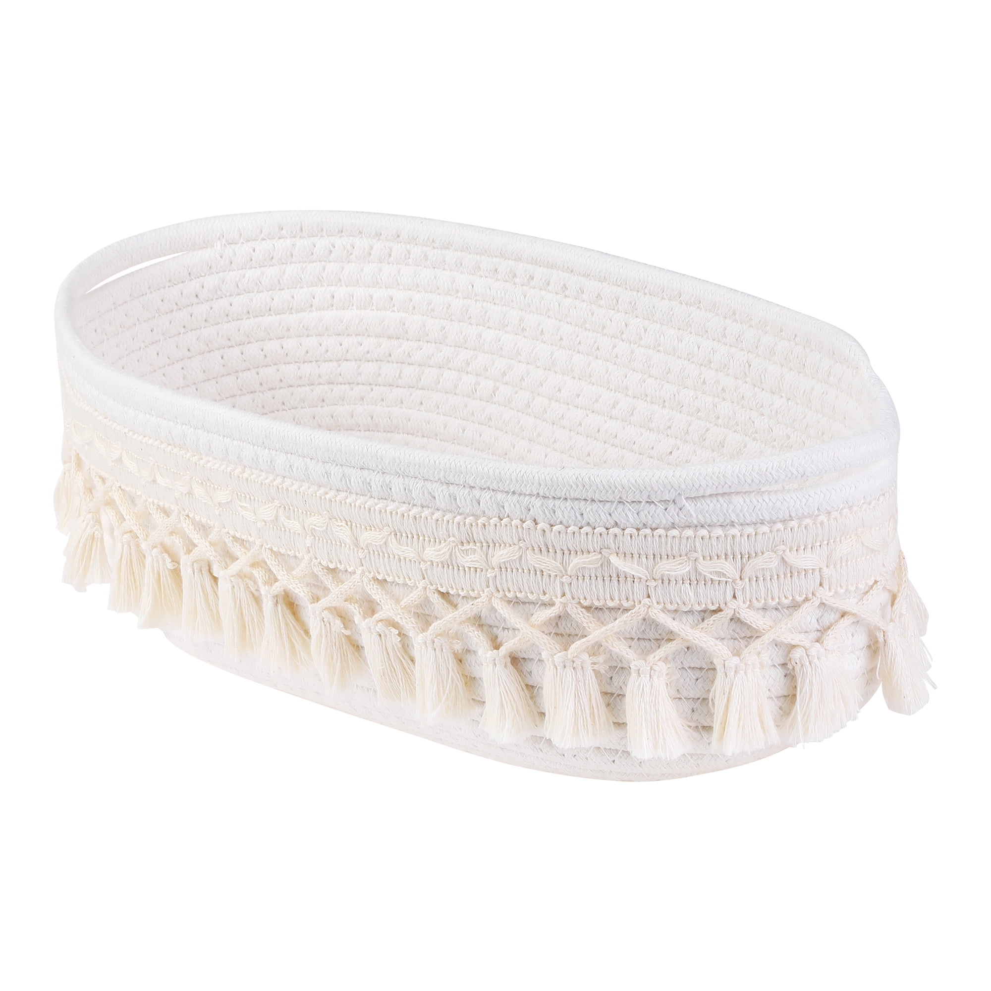 Unique Bargains Woven Storage Basket with Tassels for Key Tray Bowl Beige