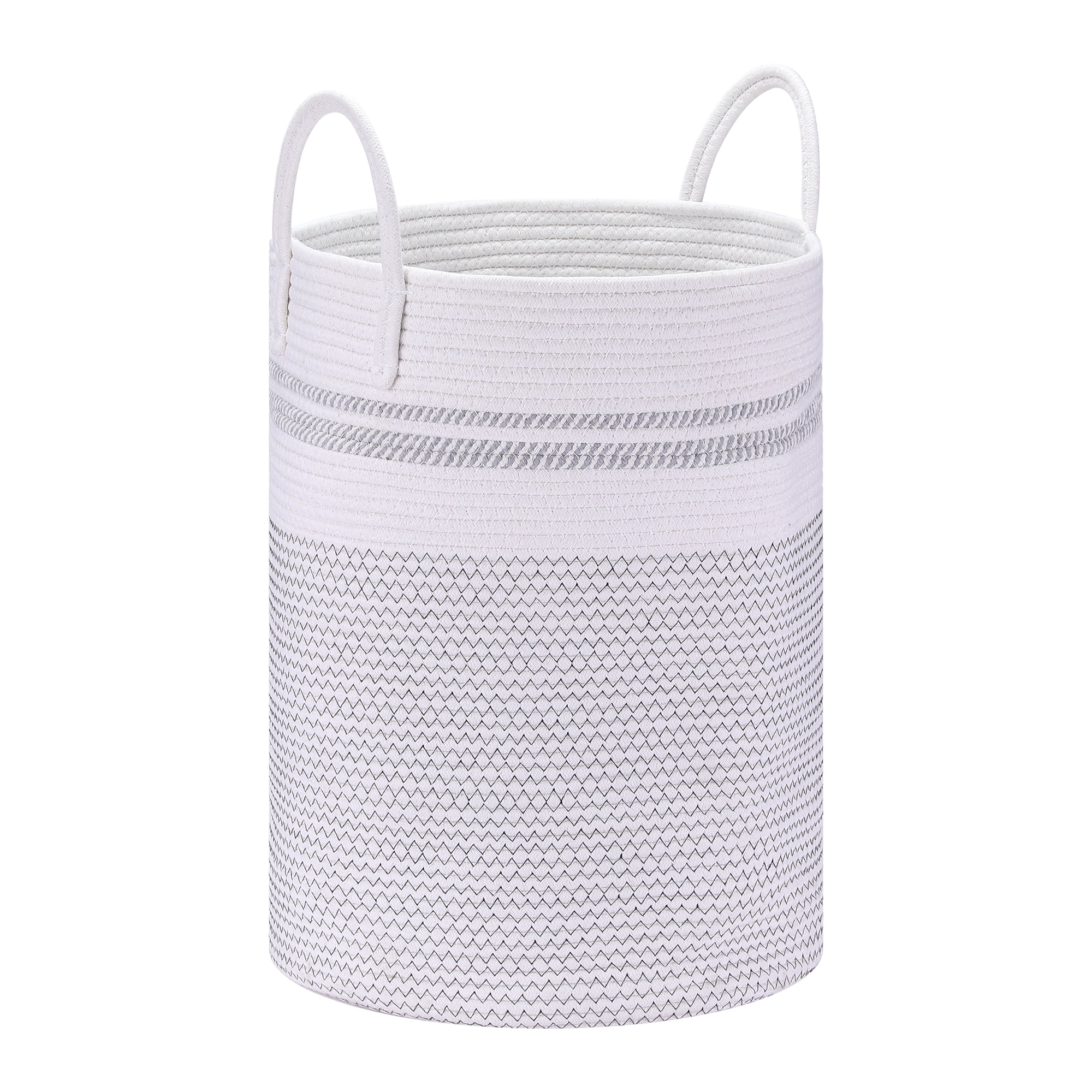 Unique Bargains Woven Storage Bin with Handles Shelf Storage Basket Organizer White Black