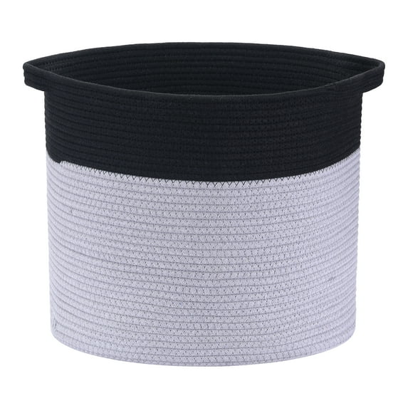 Unique Bargains Woven Storage Bin with Hidden Handles Shelf Storage Basket 1pc Grey Black
