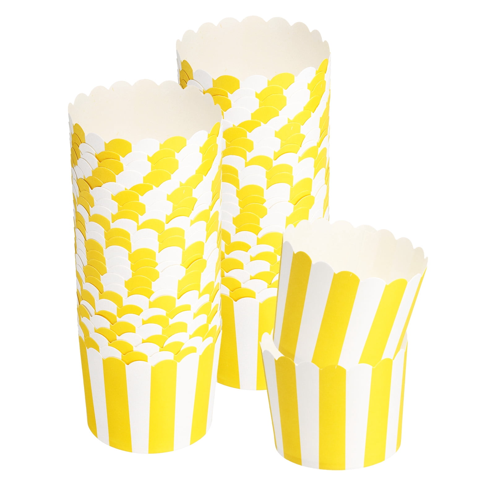 Unique Bargains Wrappers Wedding Birthday Baking Cups Liners Yellow White Stripe