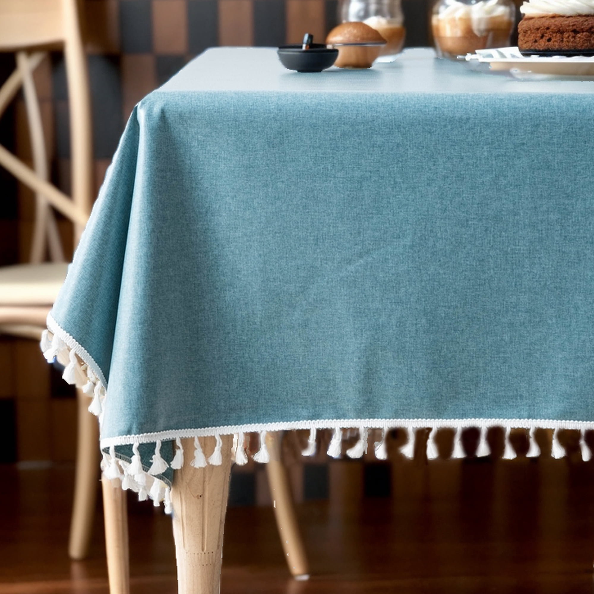 Unique Bargains Wrinkle Free Tablecloths for Holiday Camping Blue 78.74"x55.12"