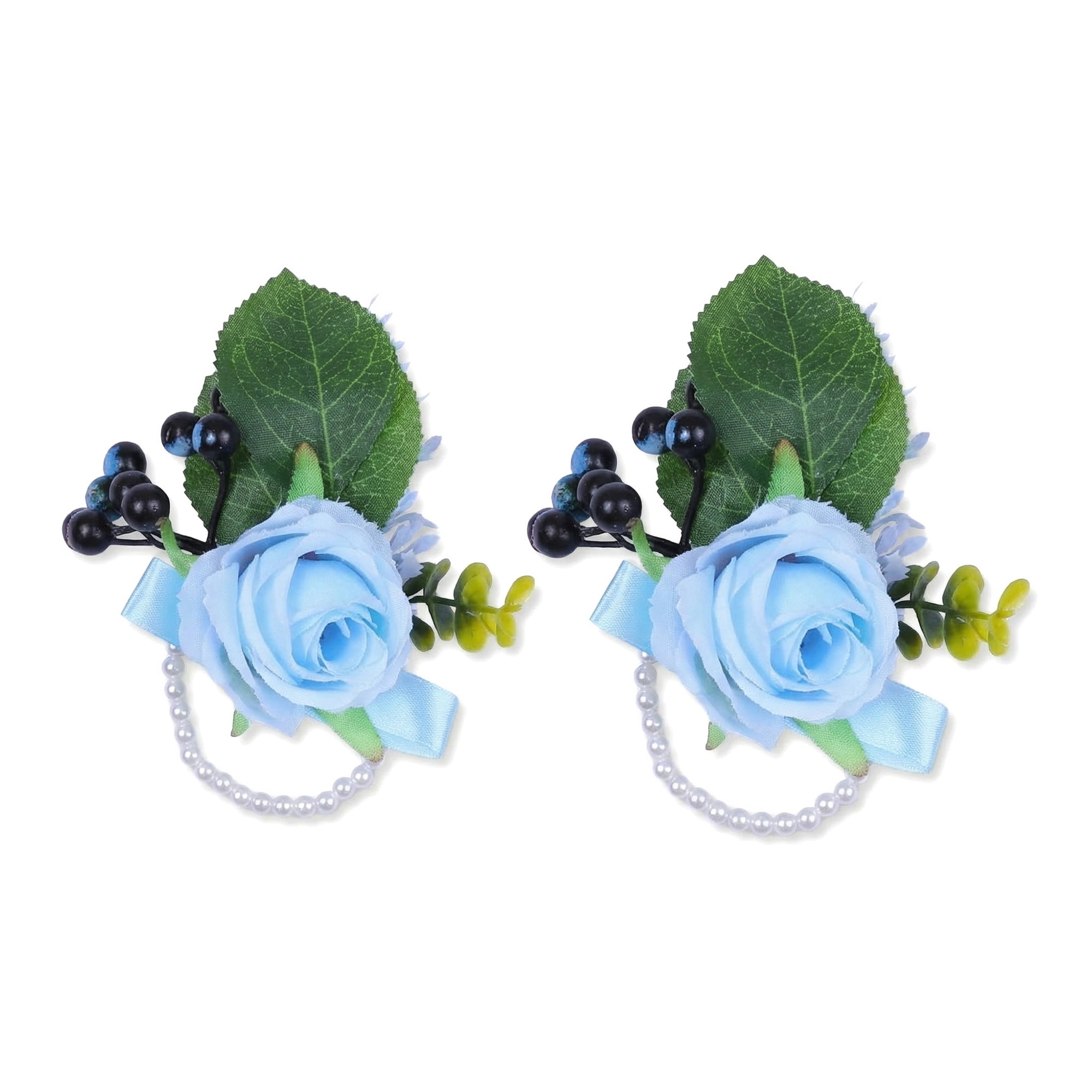 Unique Bargains Wrist Corsages Silk Rose Flower Bracelets Blue 3.9"