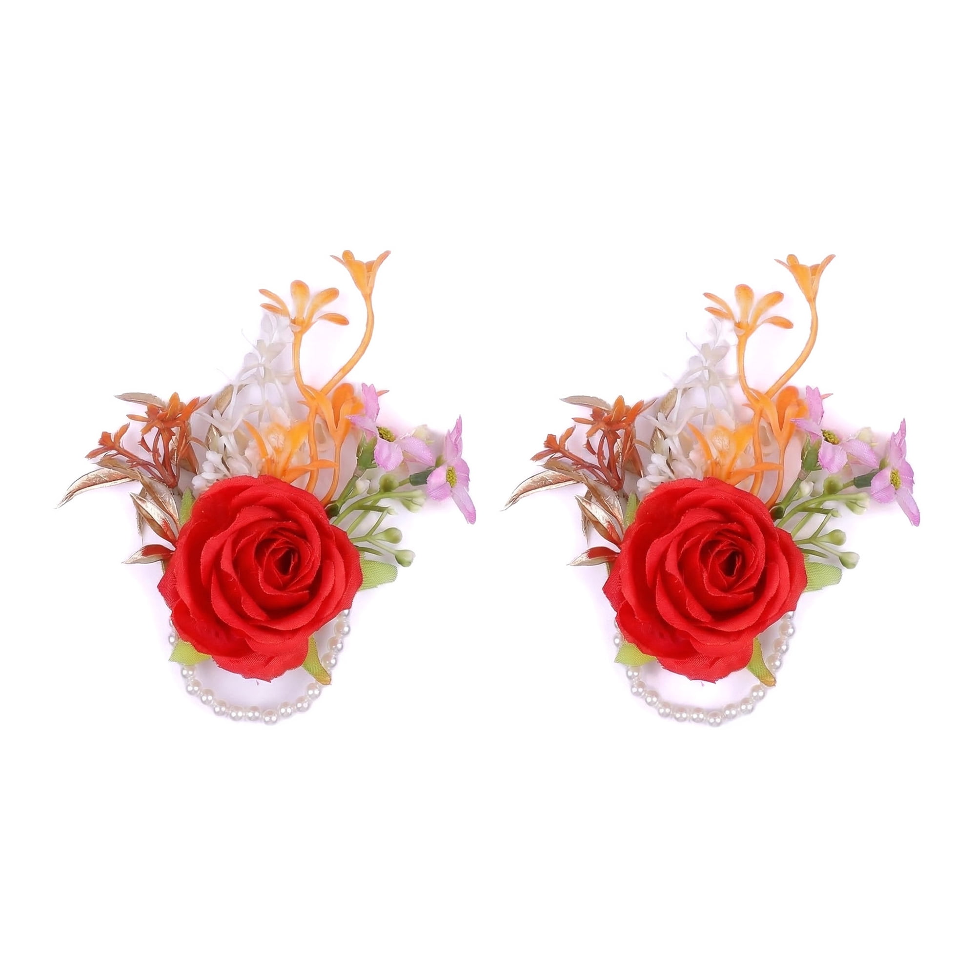 Unique Bargains Wrist Corsages Silk Rose Flower Bracelets Orange 3.9"