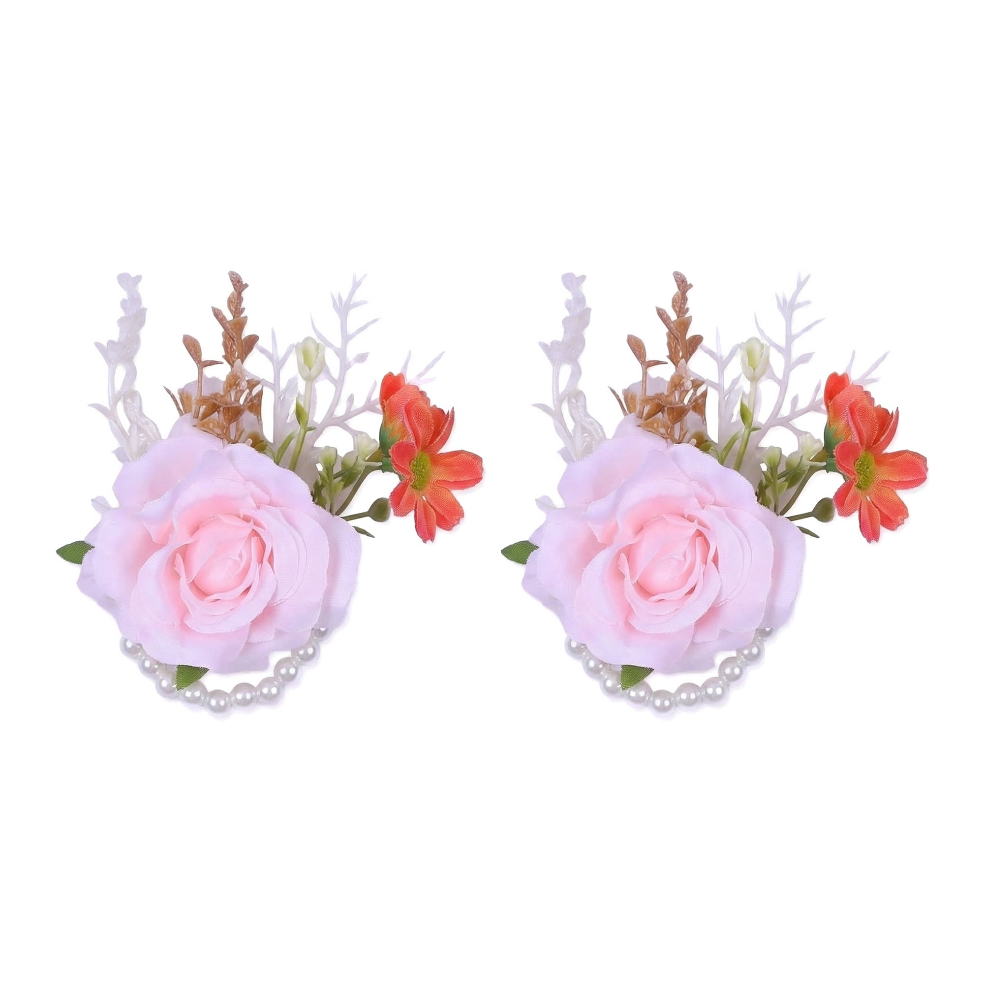 Unique Bargains Wrist Corsages Silk Rose Flower Bracelets Pink 3.9"