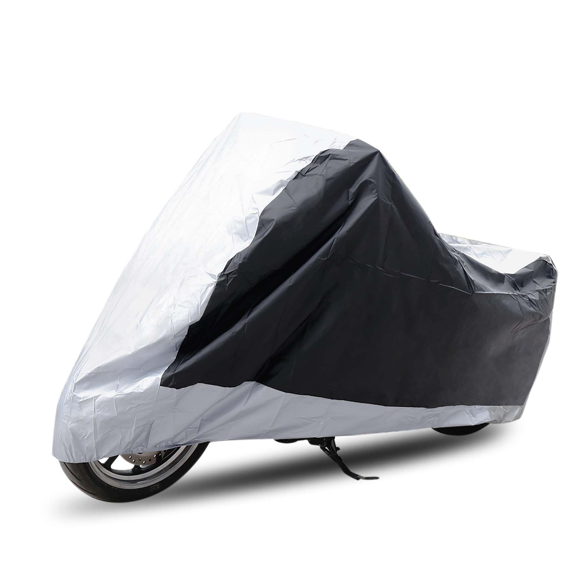 REGALWOVEN 180T Rain Dust Motorcycle Cover Silver Tone Black Outdoor waterproof UV Protector XL