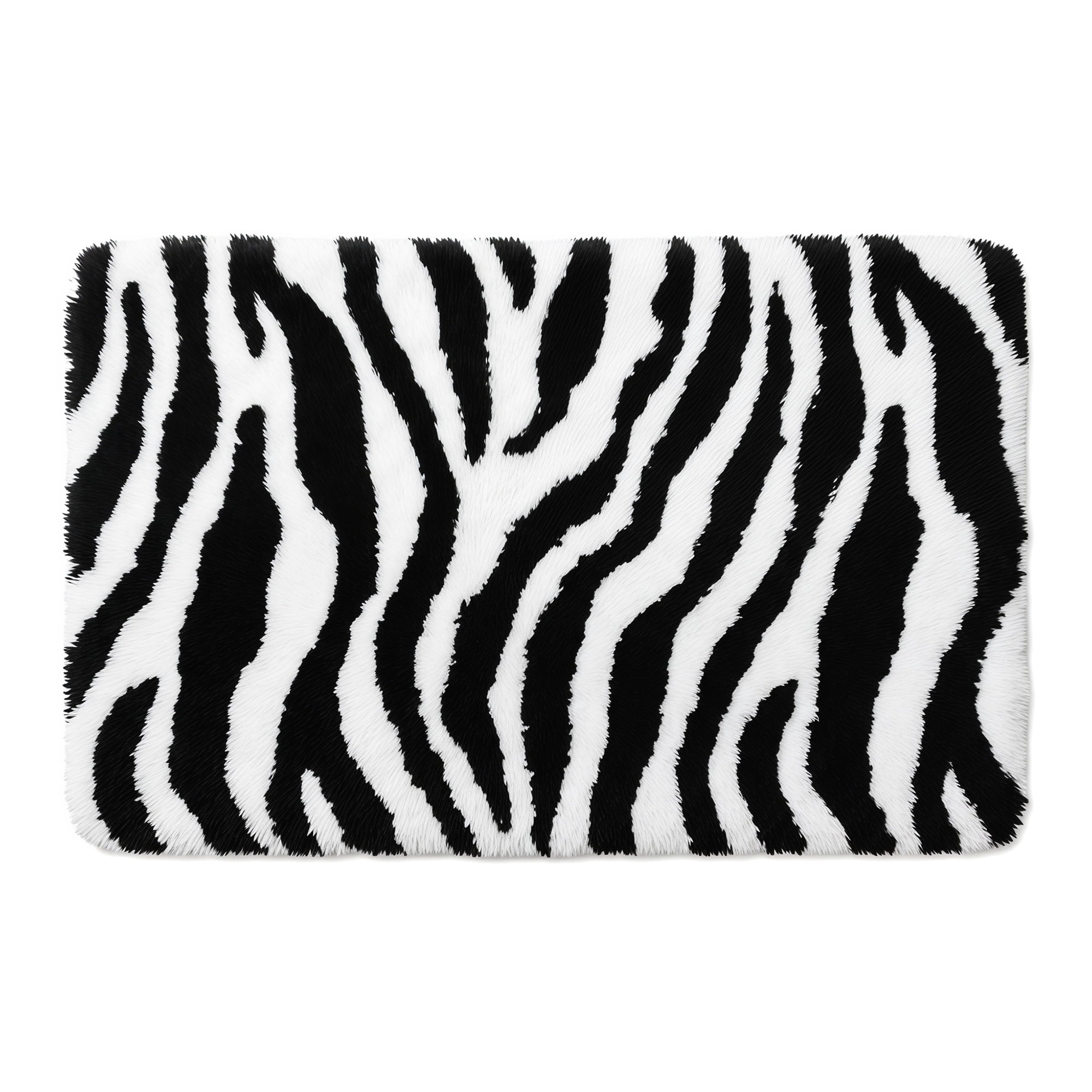 Unique Bargains Zebra Print Absorbent Non Slip Machine Washable Bath Mat Black 24" x 16"