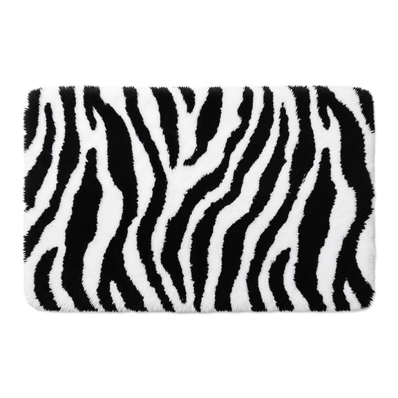 Unique Bargains Zebra Print Absorbent Non Slip Machine Washable Bath Mat Black 24" x 16"
