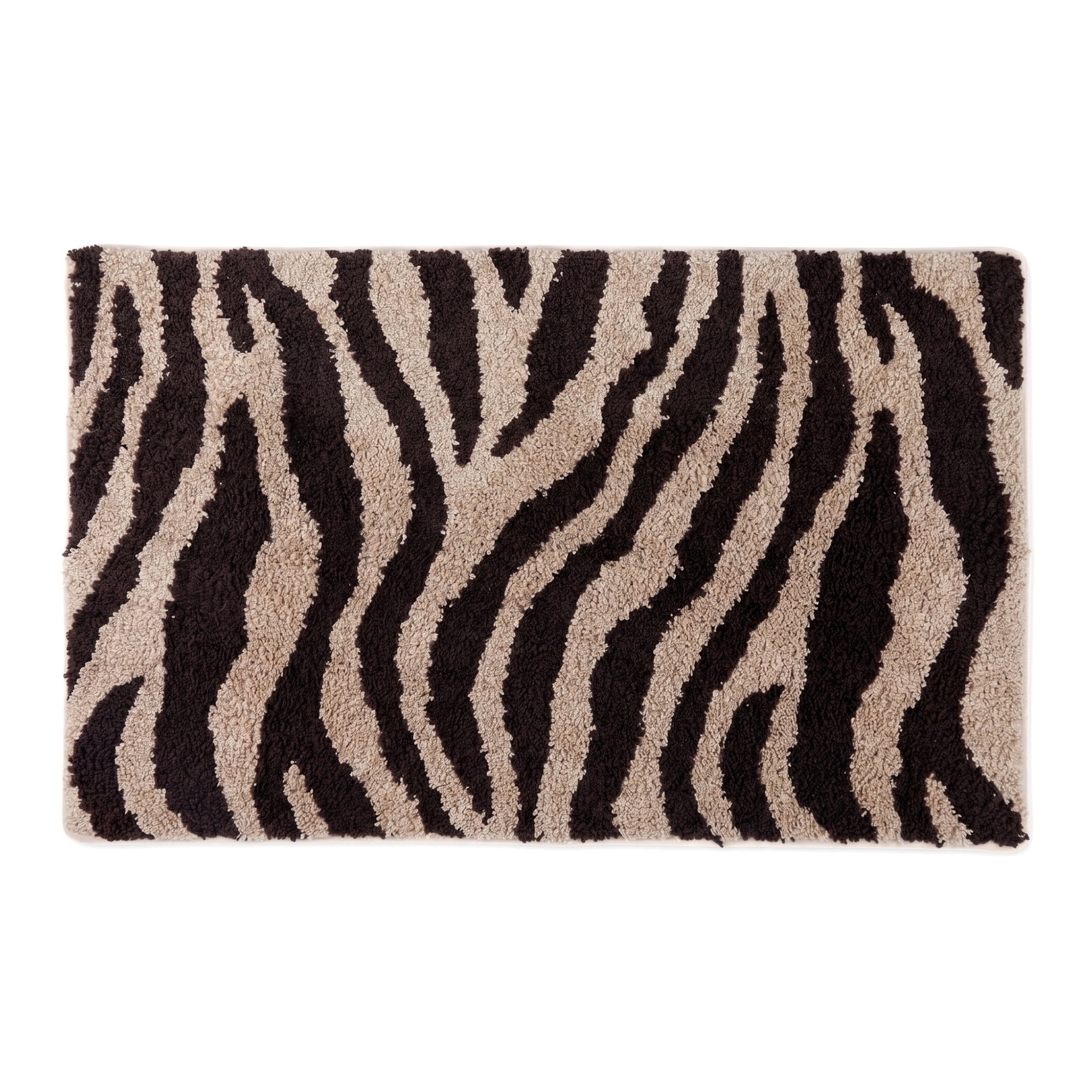 Unique Bargains Zebra Print Absorbent Non Slip Machine Washable Bath Mat Brown 24" x 16"