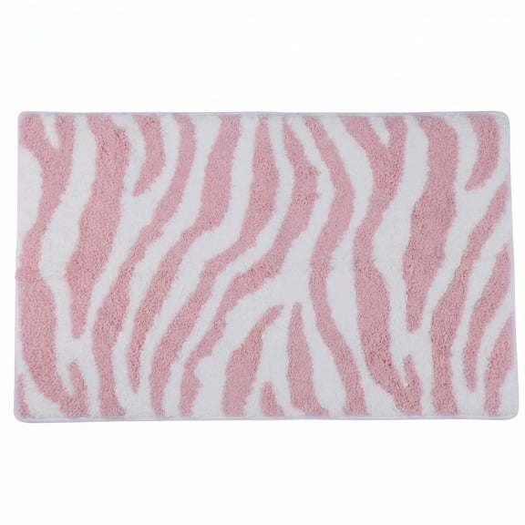 Unique Bargains Zebra Print Absorbent Non Slip Machine Washable Bath Mat Pink 24" x 16"