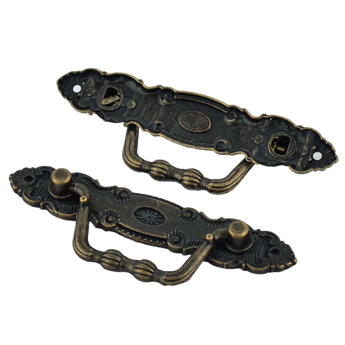 Unique Bargains Zinc Alloy Floral Rim Retro Style Jewelry Wooden Box Pull Handle 2pcs