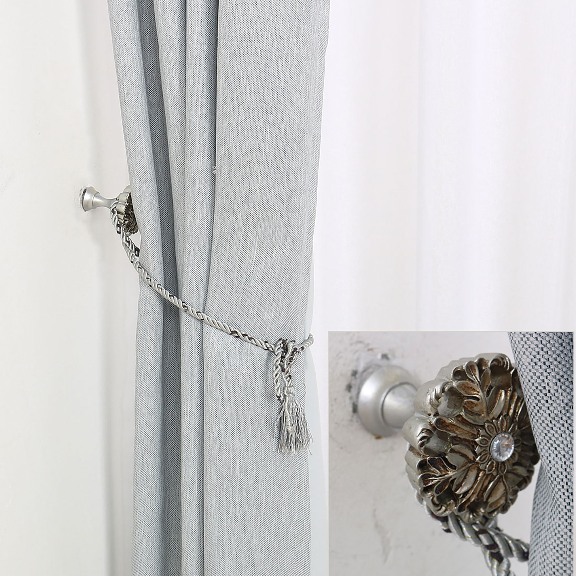 Unique Bargains Zinc Alloy Silver Tone Window Curtain Tieback Hooks