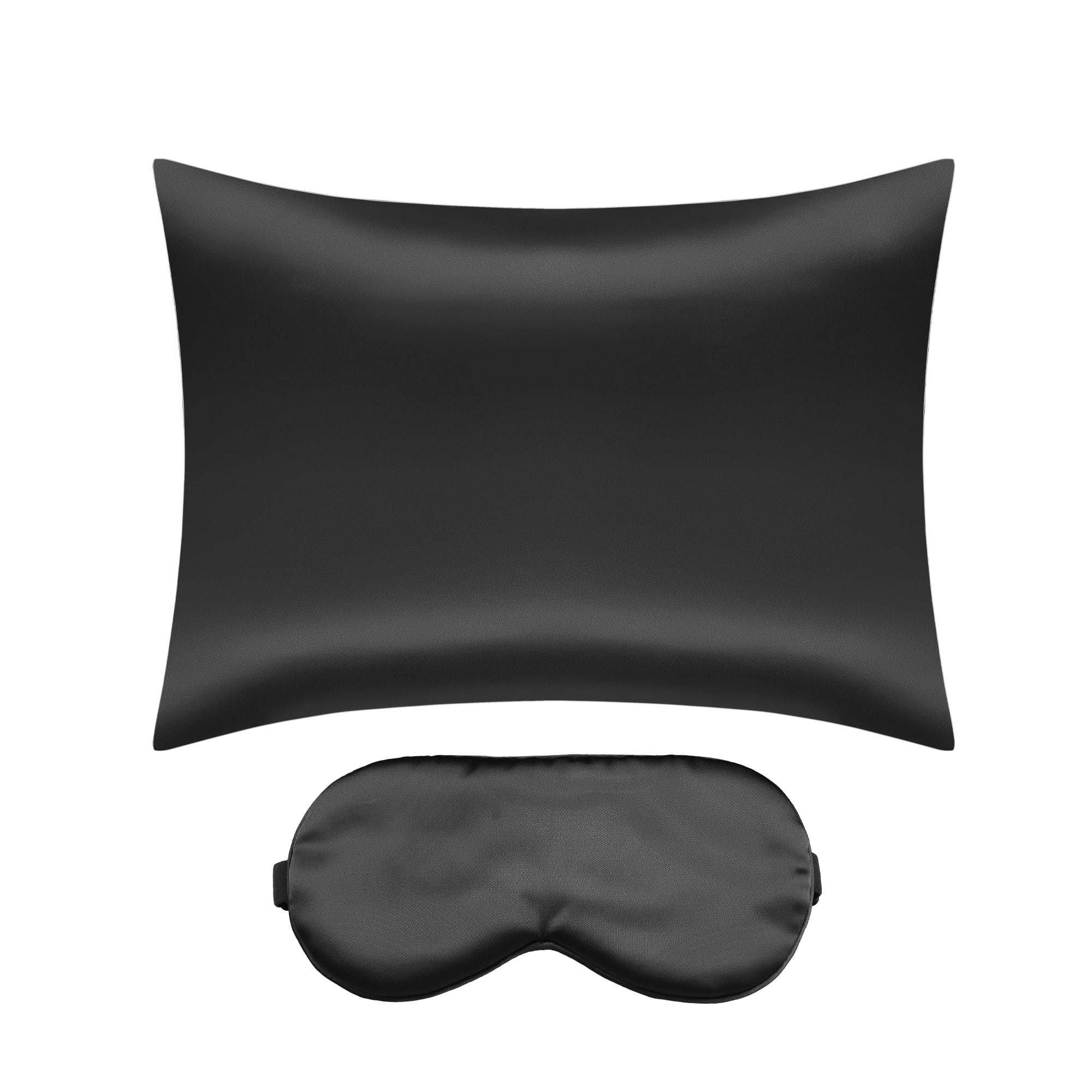Unique Bargains Zipper Closure Satin Solid Pillowcase with Eye Mask Black Standard
