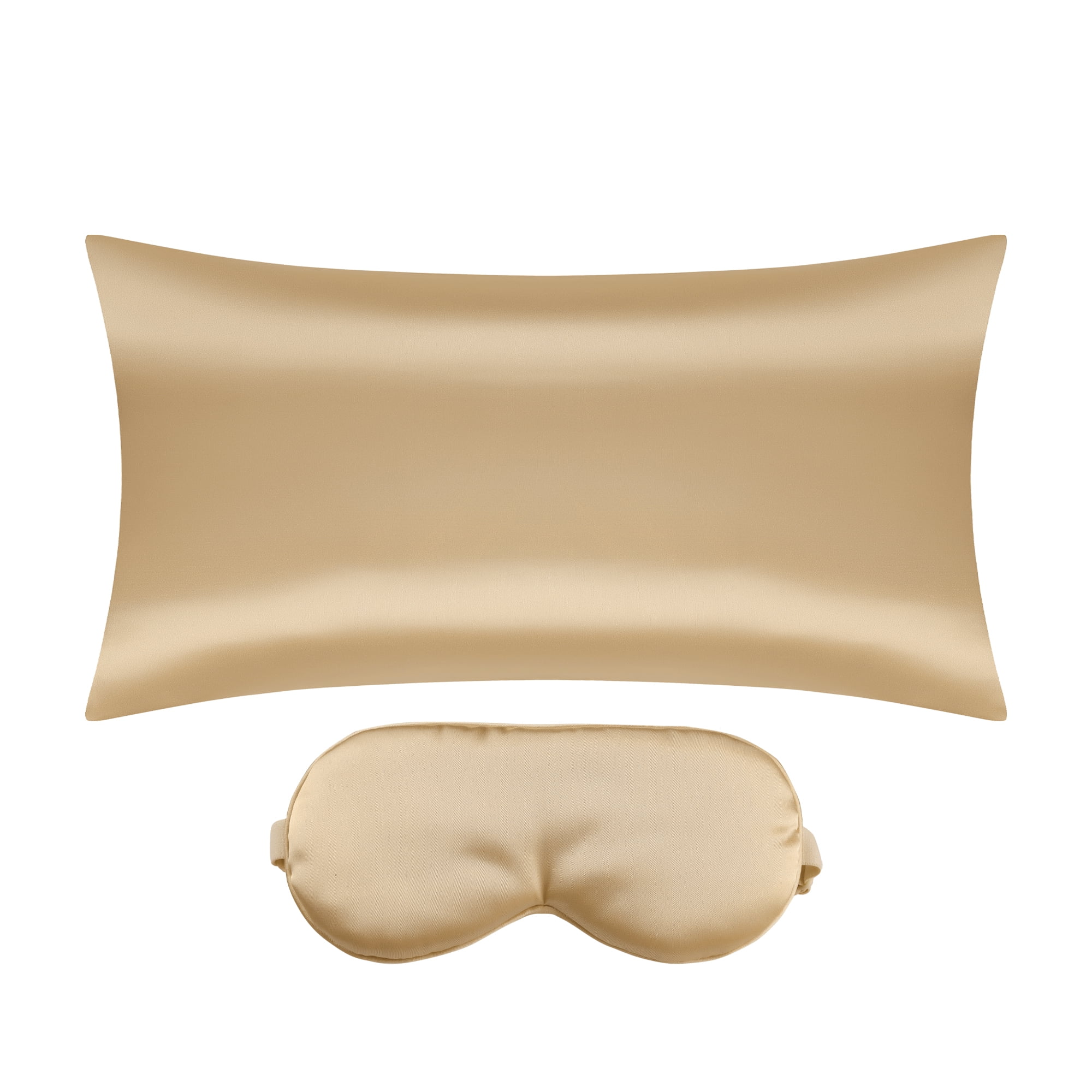 Unique Bargains Zipper Closure Satin Solid Pillowcase with Eye Mask Gold Non-Standard