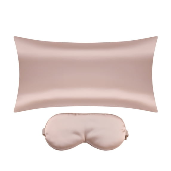 Unique Bargains Zipper Closure Satin Solid Pillowcase with Eye Mask Pink Non-Standard