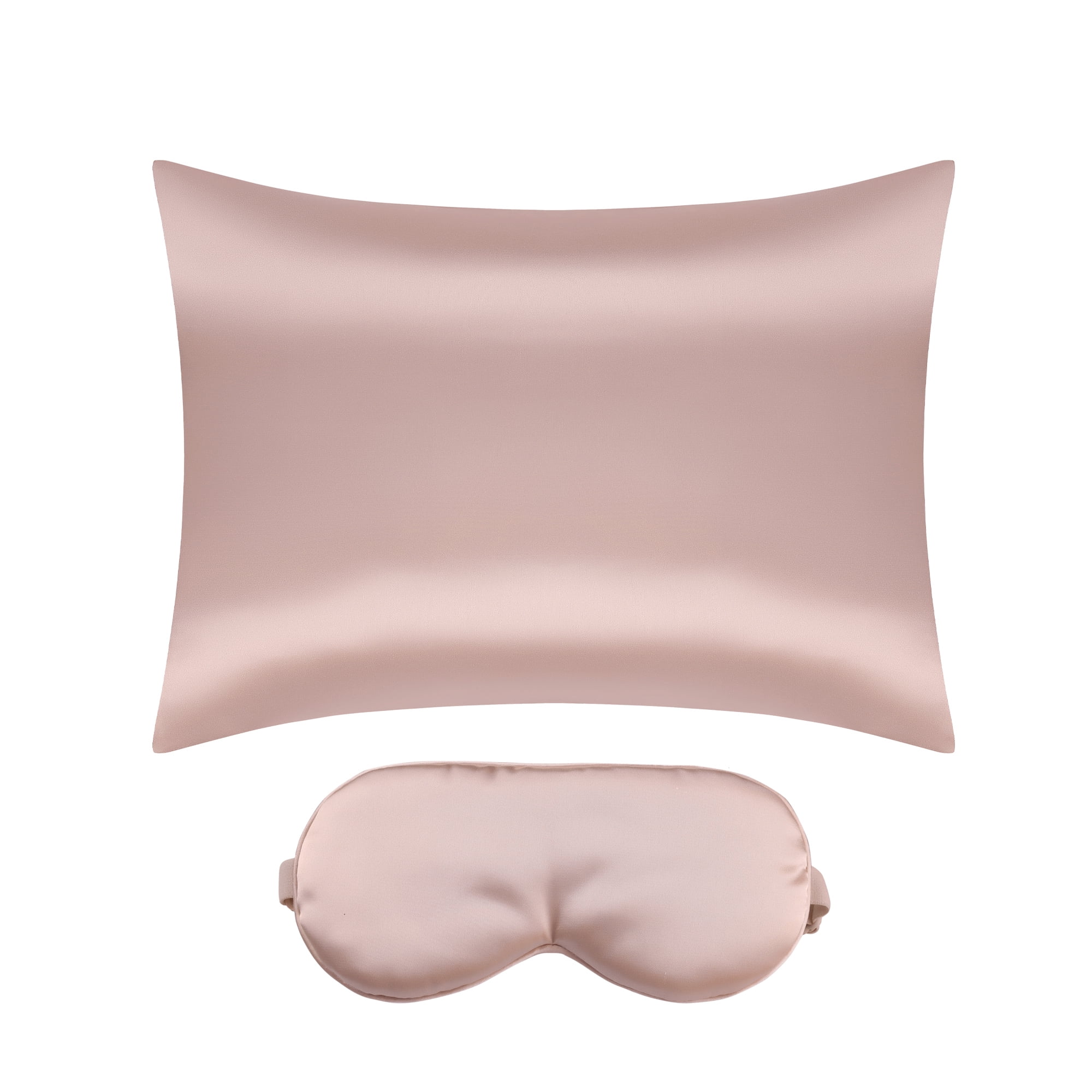 Unique Bargains Zipper Closure Satin Solid Pillowcase with Eye Mask Pink Queen