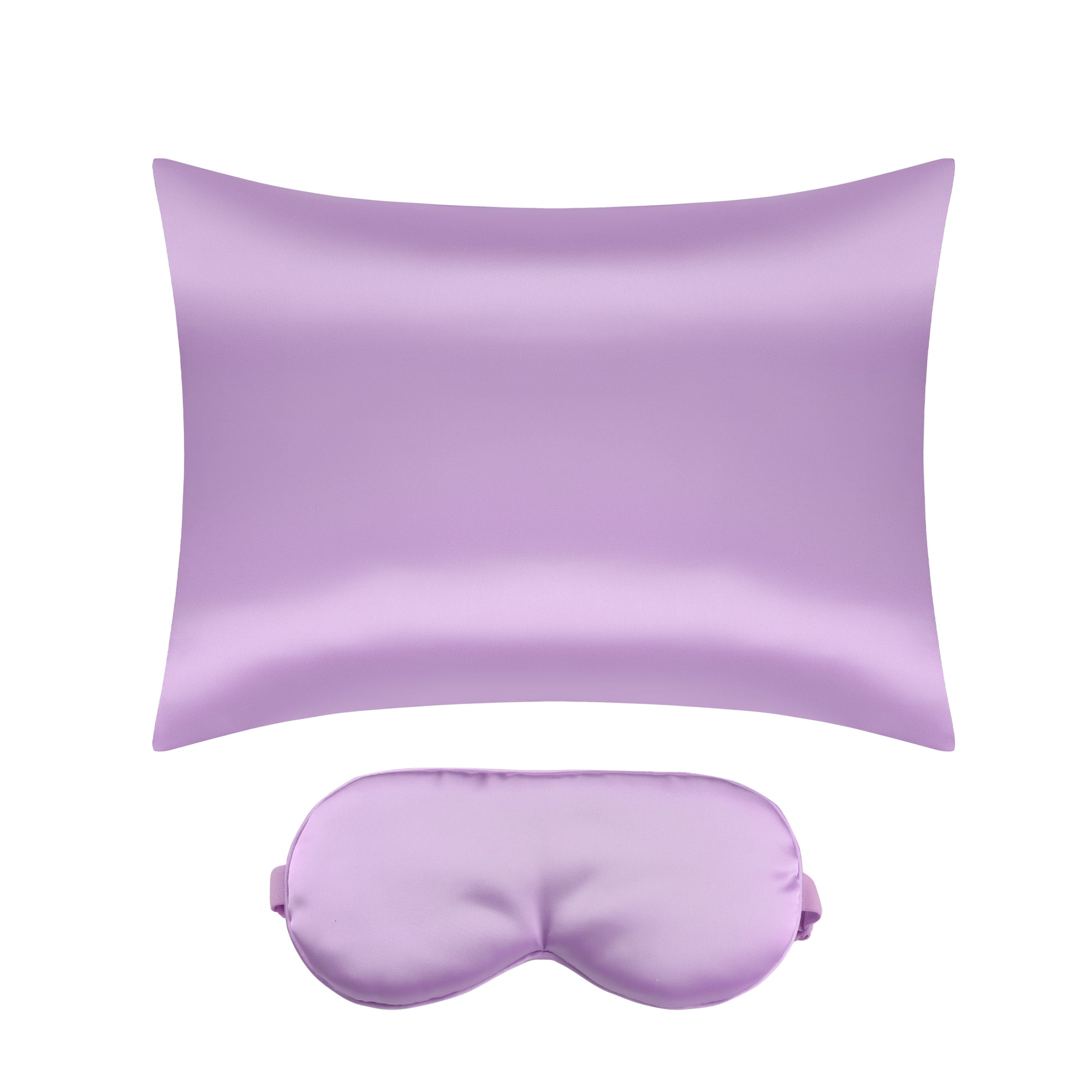 Unique Bargains Zipper Closure Satin Solid Pillowcase with Eye Mask Purple Standard