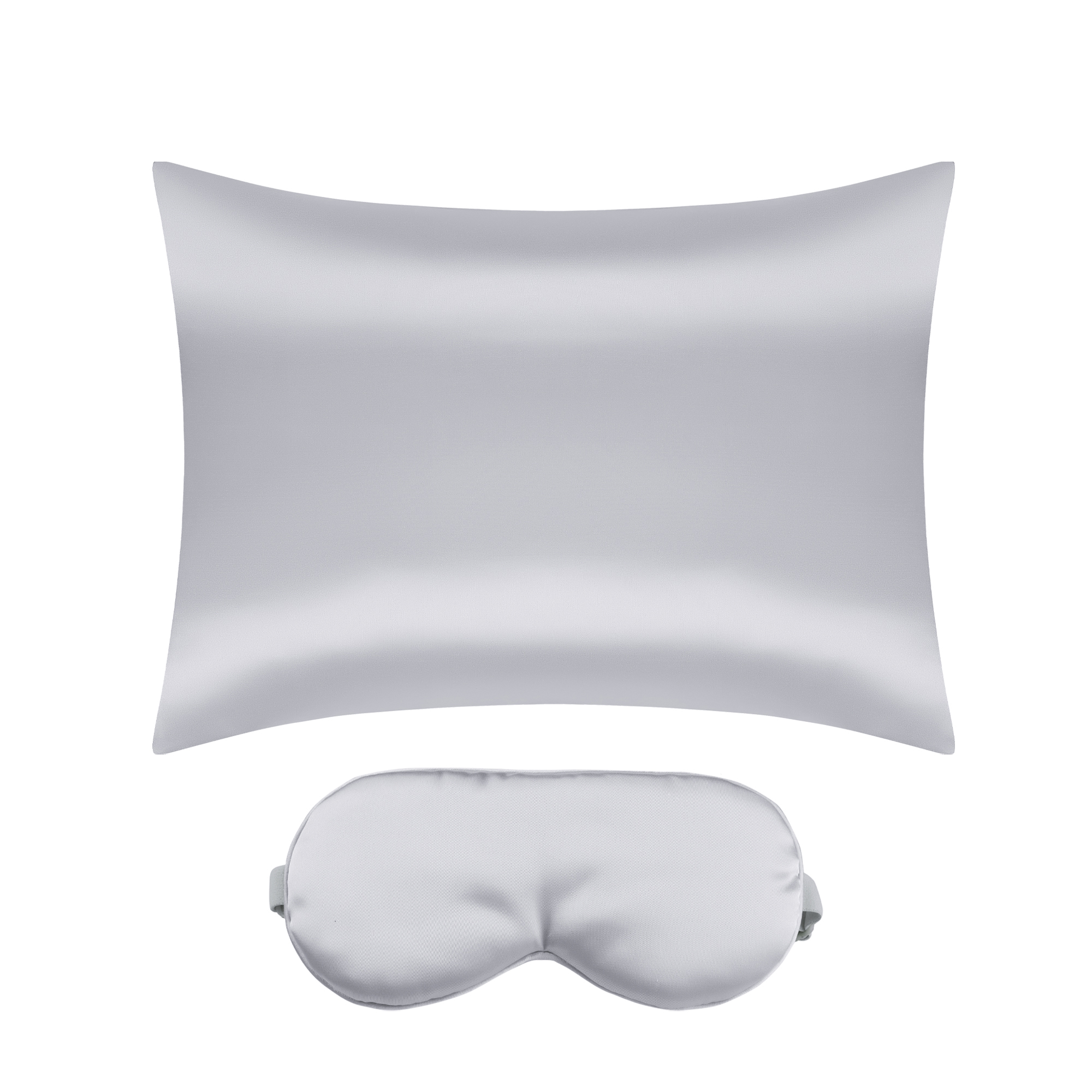 Unique Bargains Zipper Closure Satin Solid Pillowcase with Eye Mask Silver Grey Queen