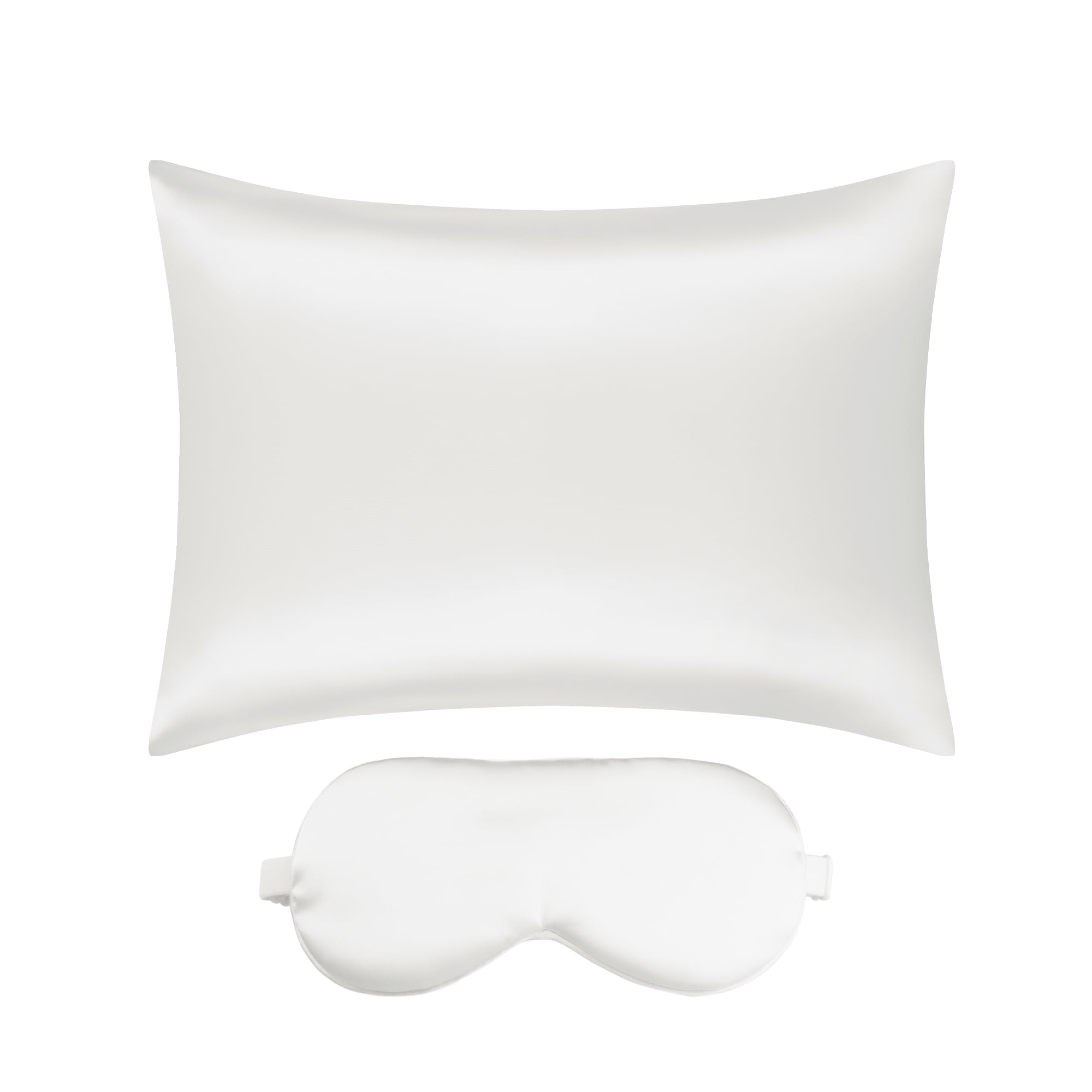Unique Bargains Zipper Closure Satin Solid Pillowcase with Eye Mask White Standard