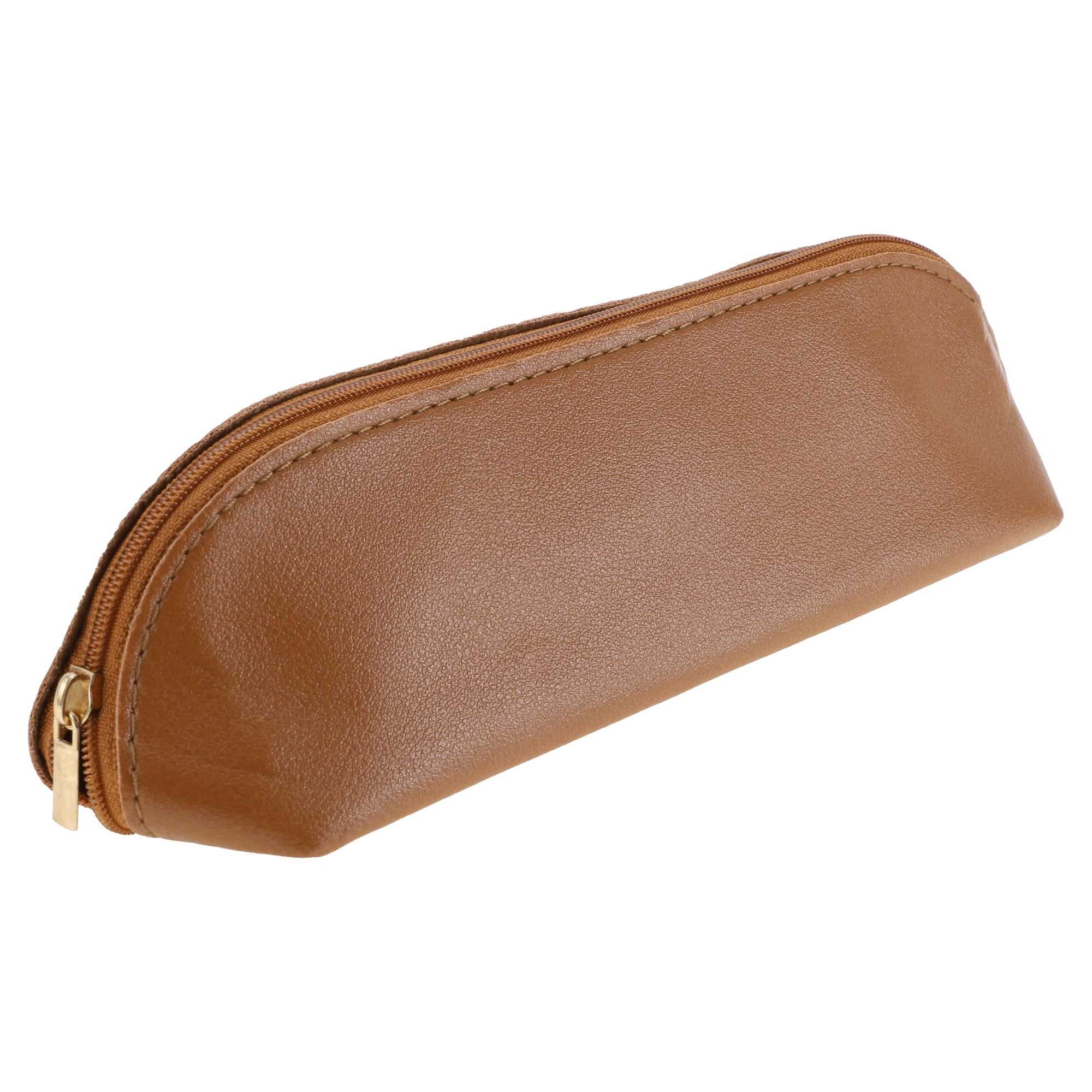 Unique Bargains Zipper Pencil Pen Case Portable Stationery Bag Brown