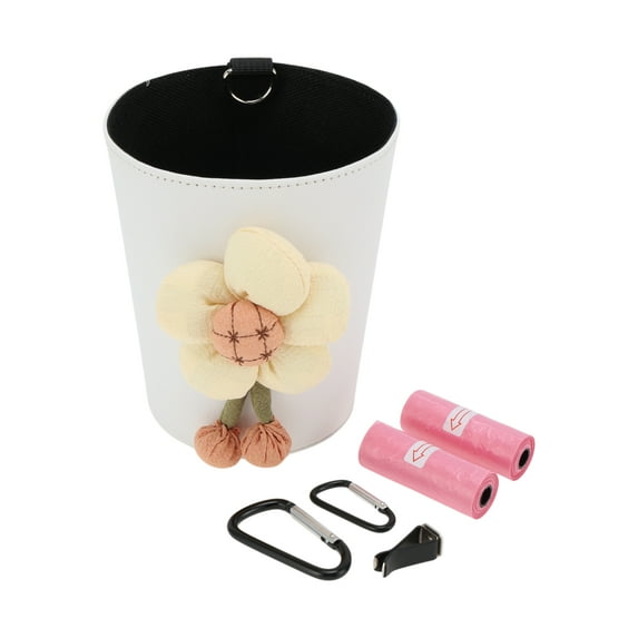 Unique Bargains car trash can Oval Five-Petal Flower Faux Leather Garbage Bag Hook Seat Back trash bin White 1 Pc