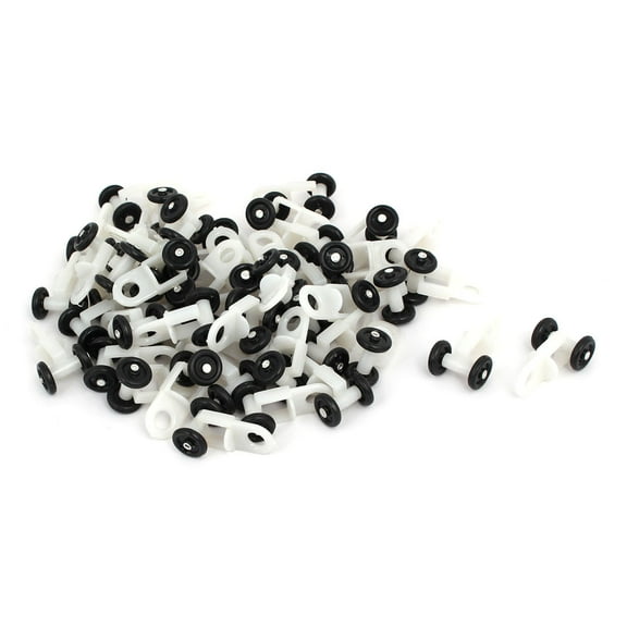Unique Bargains12.5mm Dia Twin Wheel Curtain Track Rail Rollers Gliders Black White 50pcs