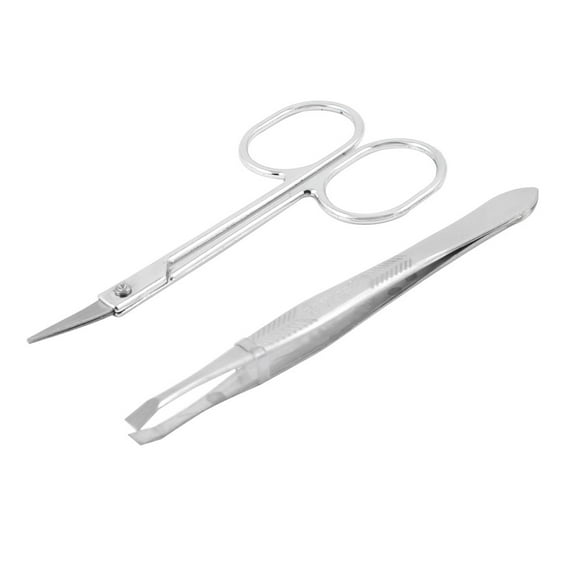 Unique Bargains2 in 1 Silver Tone Metal Eyebrow Scissors Tweezers Cosmetic Set for Women