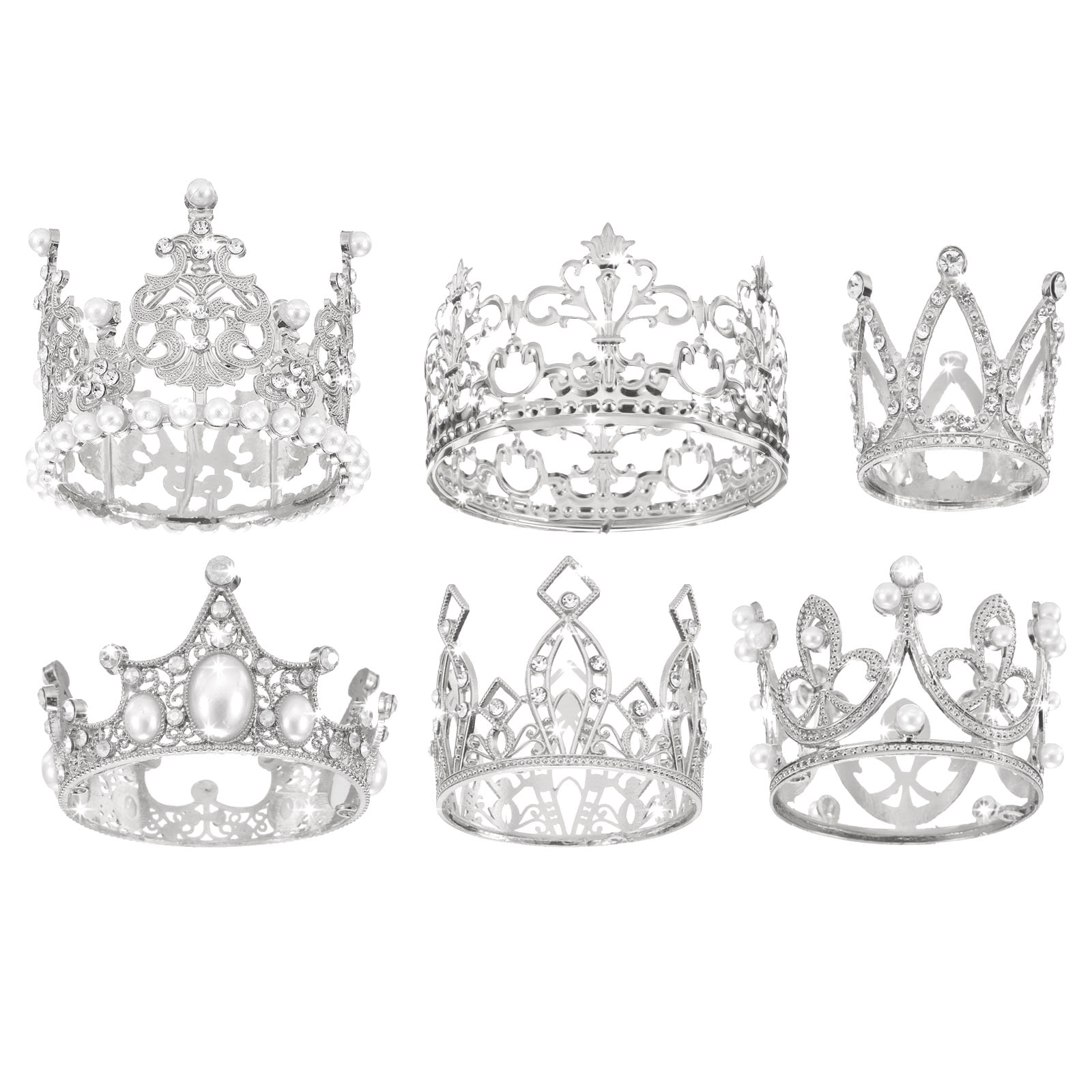 Unique BargainsAlloy Princess Tiara Cupcake Heart Shaped Mini Crown Cake Toppers Silver