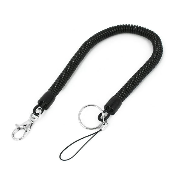 Unique BargainsLobster Hook Plastic Elastic Coiled Strap Lanyard Black for Phone Keys