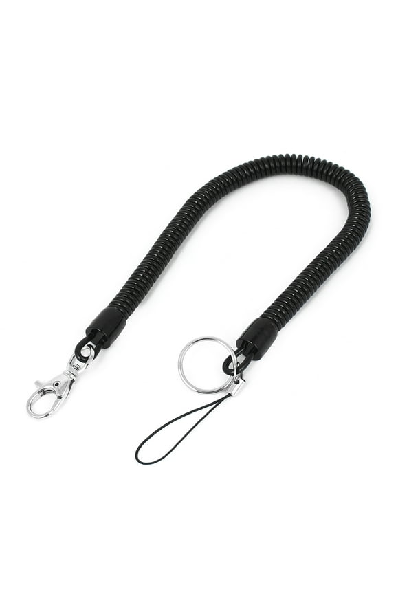 Lobster Hook Plastic Elastic Coiled Strap Lanyard Black for Phone Keys