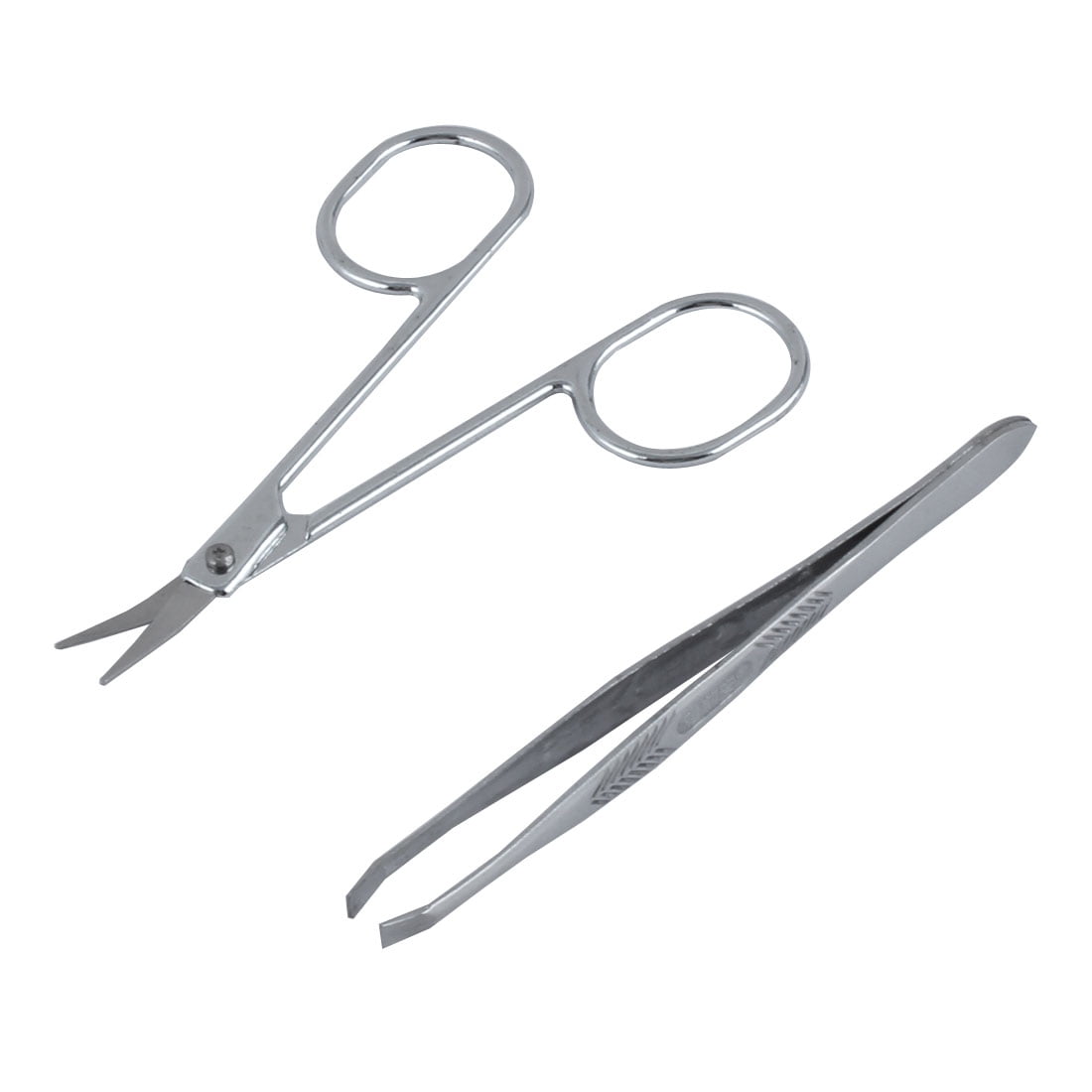 Unique BargainsWoman Silver Tone Flat Edge Tweezers Scissors Eyebrow