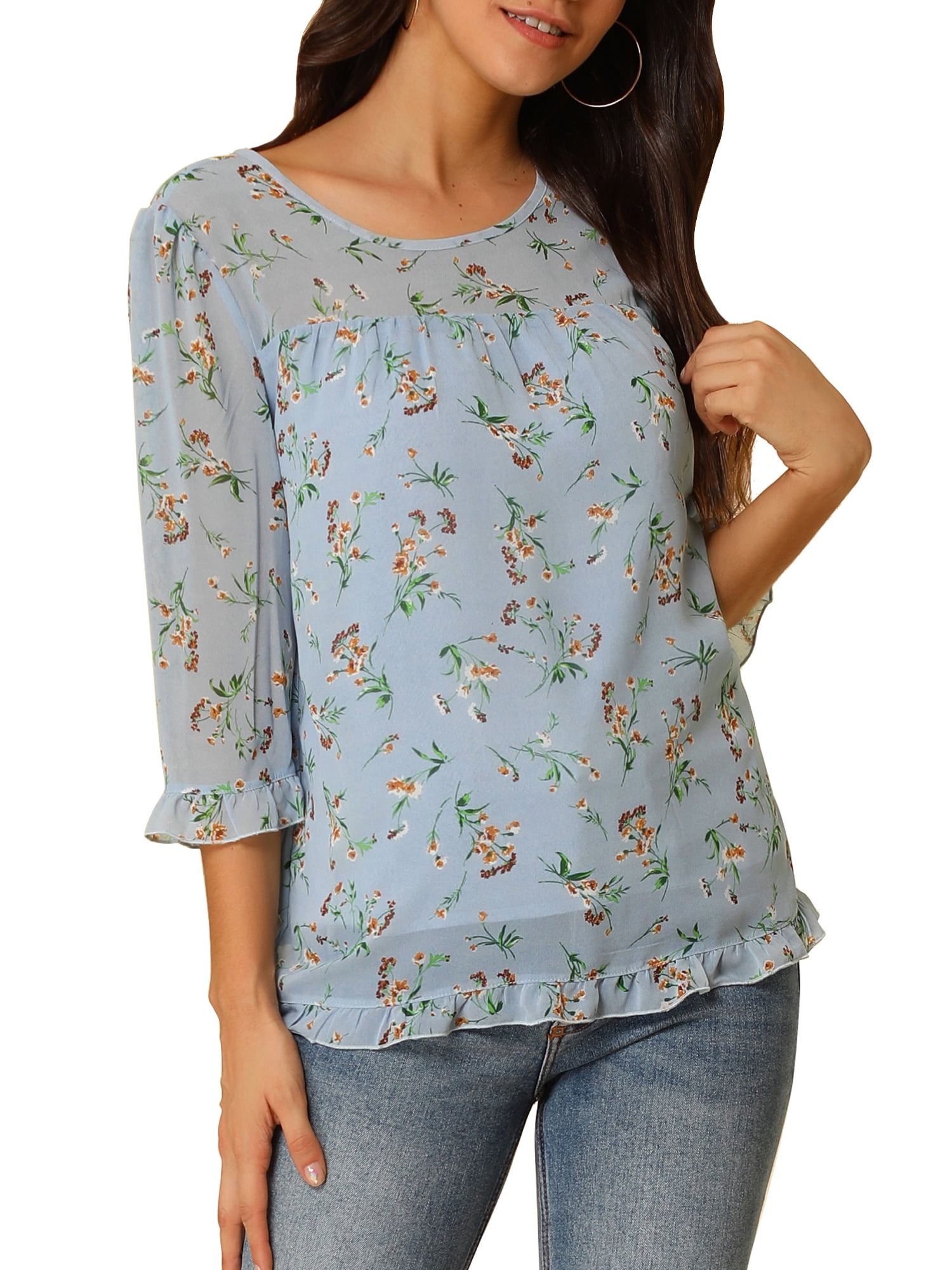 3/4 Sleeve Ladies Printed Chiffon Top, CHIKOO at Rs 160/piece in