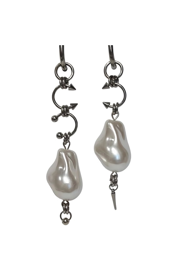 Unique Baroques Styles Irregular Pearls Asymmetric Spikes Design Earrings for Fashionable Women Crafted from Alloy