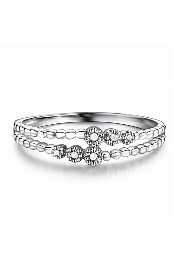 Unique Bead Band, Double Row Split Shank Diamond Wedding Ring, Illusion Set Diamond Ring, 14K White Gold Plated, 1.2 Ct Simulated Diamond