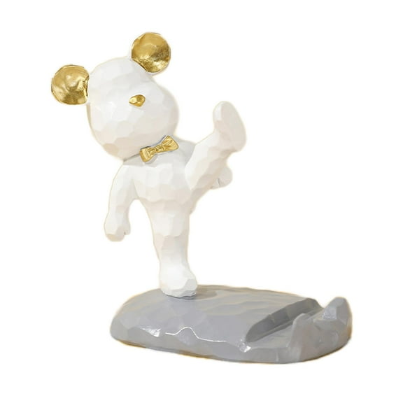 Unique Bear Sculpture Mobile Phone Stand Holder Animal Bracket Cartoon kick White