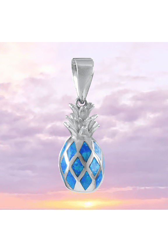Unique Beautiful Hawaiian 3D Blue Opal Pineapple Necklace, Sterling Silver Blue Opal Pineapple Pendant, N8386 Birthday Mom Valentine Gift