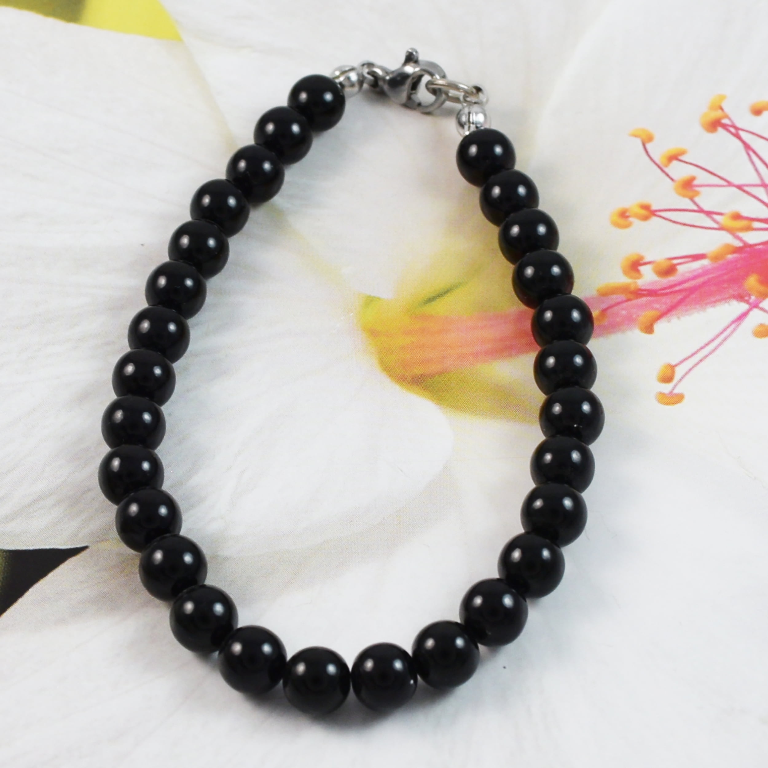 PARADISE HAWAII GIFTS Unique Beautiful Hawaiian Genuine Black Coral Bracelet, Stainless Steel Black Coral Round Beads Bracelet, B3354 Birthday Mom Mother Gift