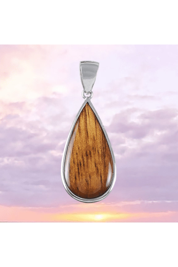 Unique Beautiful Hawaiian Genuine Koa Wood Rain Drop Necklace, Sterling Silver Koa Wood Rain Drop Pendant, N8520 Birthday Mom Valentine Gift