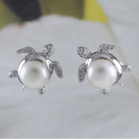 Unique Beautiful Hawaiian Large Genuine White Pearl Sea Turtle Earring, Sterling Silver Turtle Stud Earring, E8907 Birthday Mom Gift