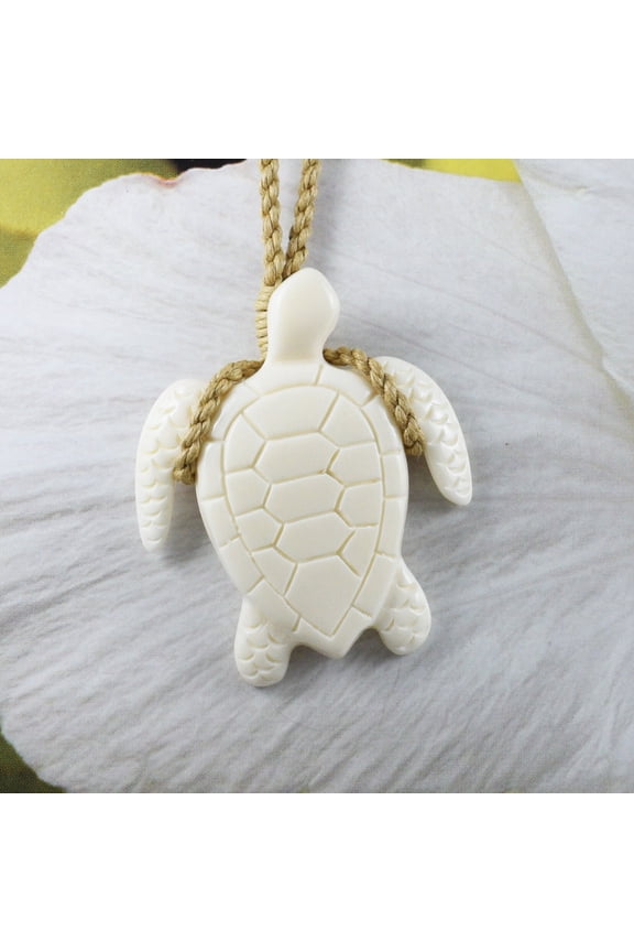 Unique Beautiful Hawaiian Large Sea Turtle Necklace, Hand Carved Buffalo Bone Turtle Necklace, N9409 Birthday Valentine Gift, Island Jewelry