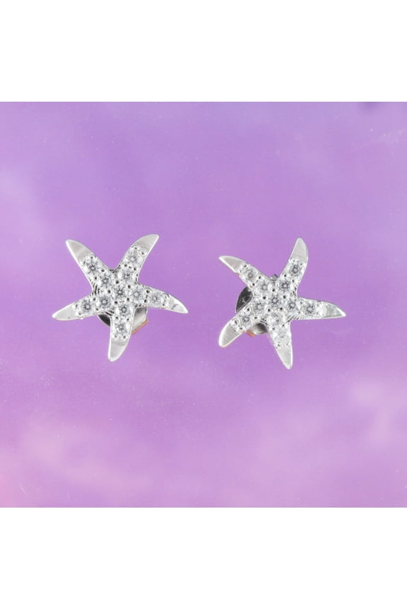 Unique Beautiful Hawaiian Starfish Earring, Sterling Silver Star Fish CZ Stud Earring, E4017 Birthday Mom Valentine Gift, Island Jewelry