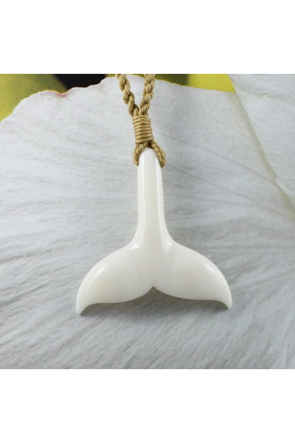 Unique Beautiful Hawaiian Whale Tail Necklace, Hand Carved Buffalo Bone Whale Tail Necklace, N9421 Birthday Valentine Gift, Island Jewelry
