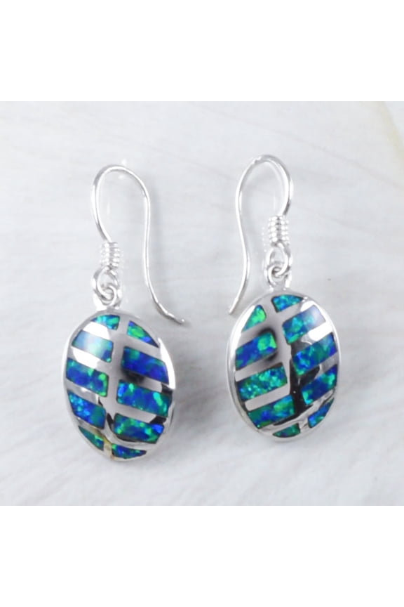 Unique Beautiful Large Hawaiian Blue Opal Earring, Sterling Silver Opal Inlay Dangle Earring, E9260 Birthday Valentine Mom Gift