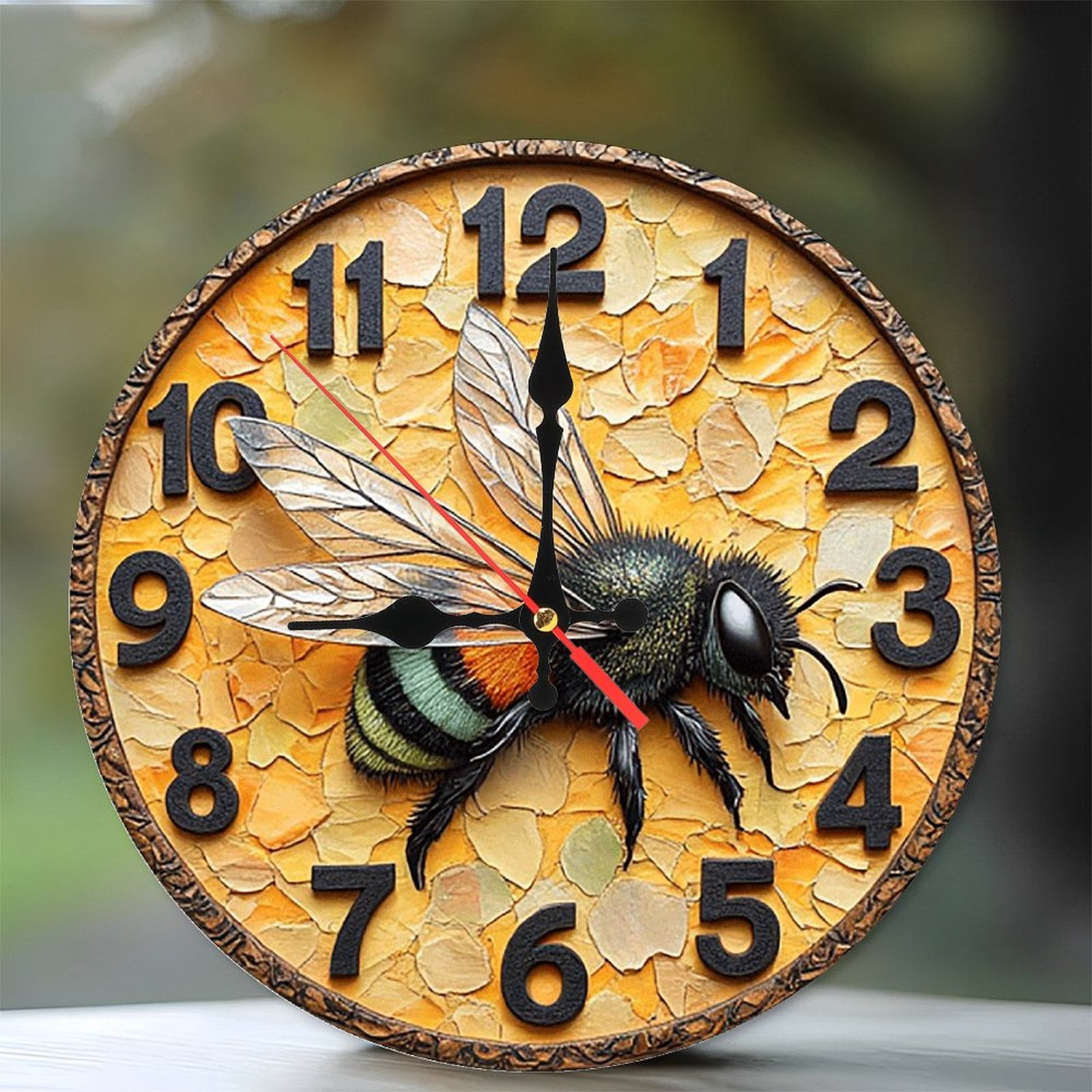 Unique Bee Mosaic Wall Clock 10-Inch Silent Wooden Wall Clock, Battery ...